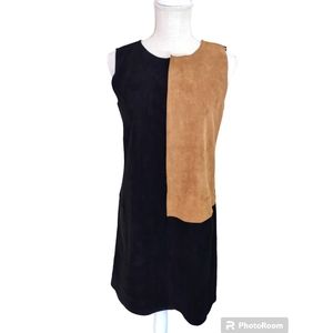 Molly Bracken Faux Suede Color Block Dress Sleeveless Black Tan Size Small